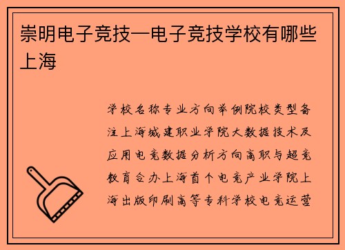 崇明电子竞技—电子竞技学校有哪些上海